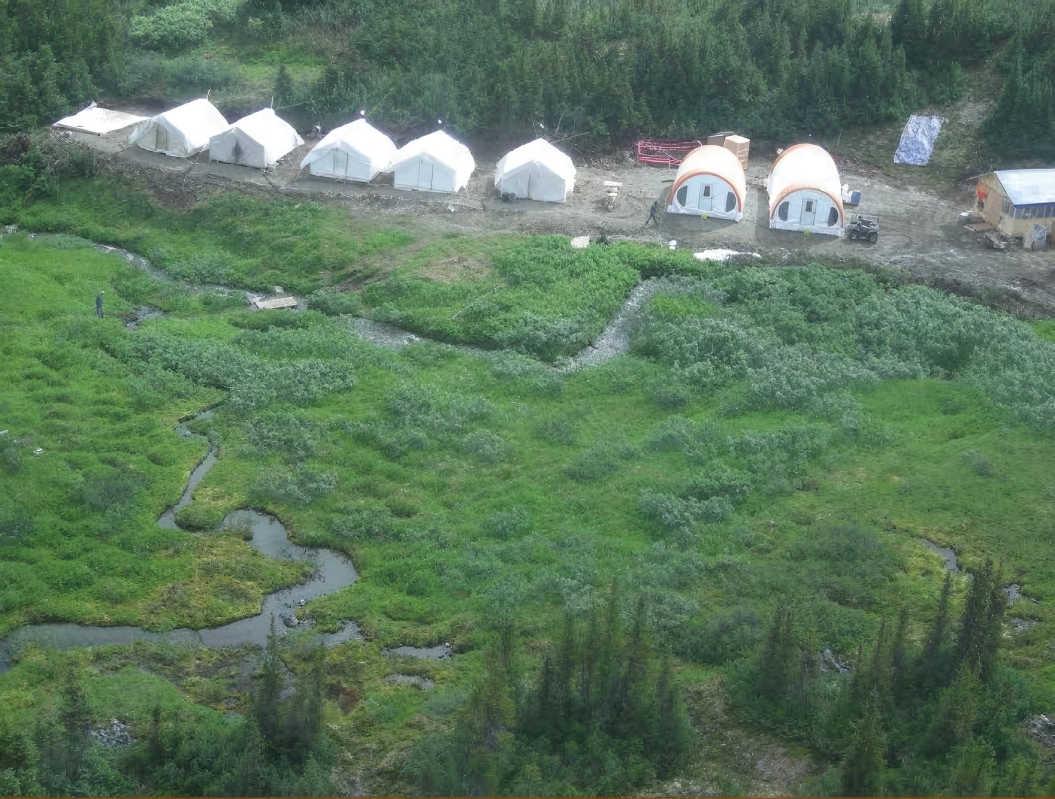 Aerial view of the Eaglehead exploration camp, British Columbia