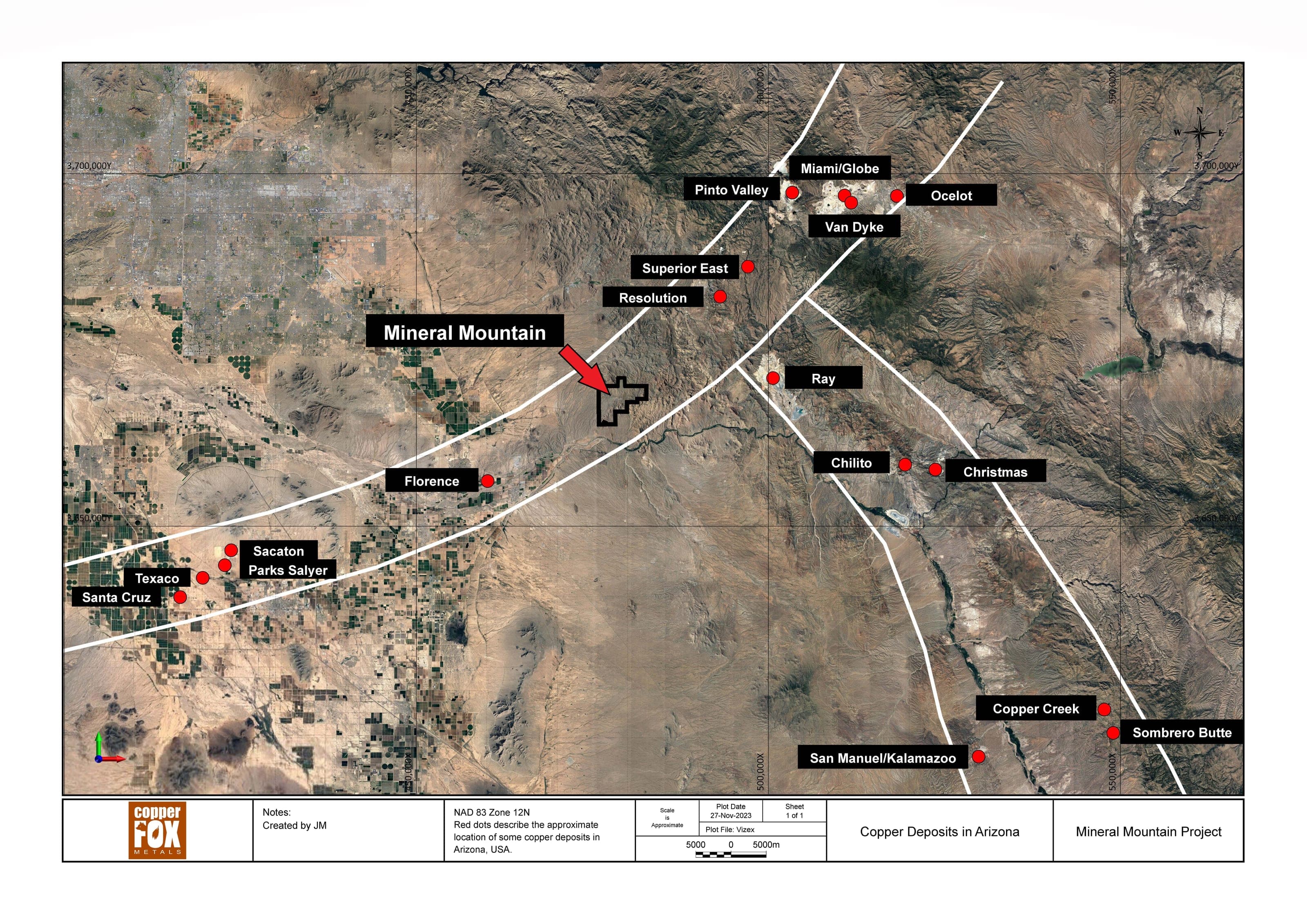 Regional setting of the Mineral Mountain porphyry copper project on NE trending porphyry copper belt, Arizona