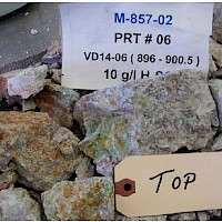 Leached Residue Core Test Sample DDH 14-06 Rock Top (Note additional oxide copper mineralization on fractures)